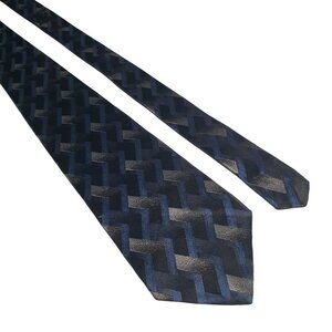 Arrow Chevron Pattern Silk Neck Tie Navy Blue Black Silver Office Dad Gift Retro